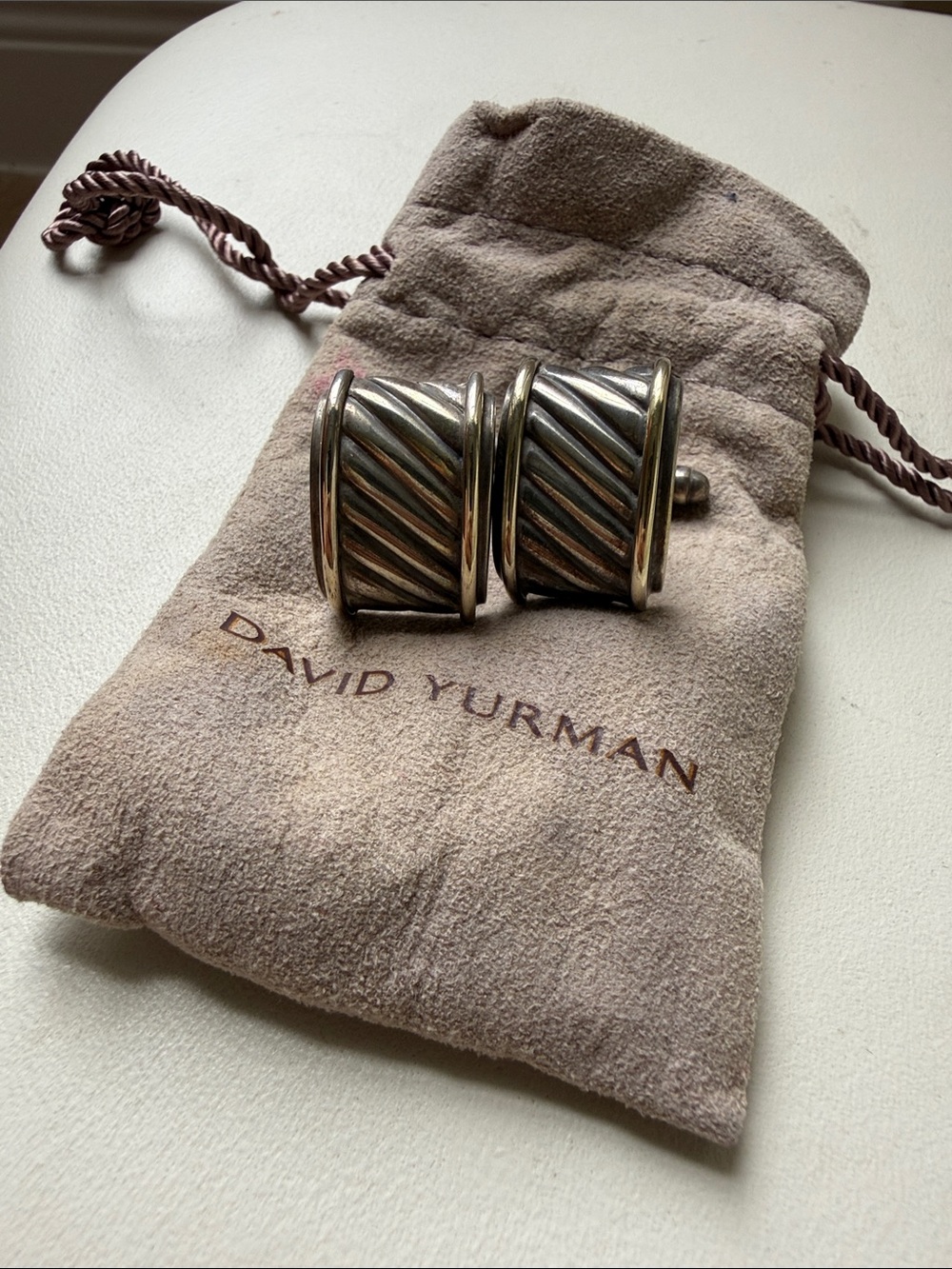 David Yurman two tone Cable Sterling gold 14k Oval Cufflinks